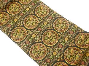 横段・丸文に草花模様織出し名古屋帯